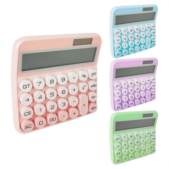 Calculadora Solar Colorida de Mesa 12 Digitos Grande Tela LCD Botão Redondo