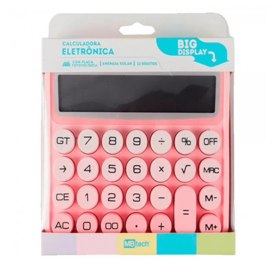 Calculadora Solar Colorida de Mesa 12 Digitos Grande Tela LCD Botão Redondo