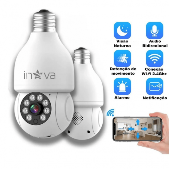 Câmera wifi ip sem fio giratória 360 com encaixe lampada bocal rosca ptz full HD visão noturna segurança - bivolt