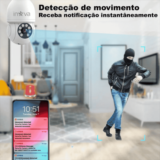 Câmera wifi ip sem fio giratória 360 com encaixe lampada bocal rosca ptz full HD visão noturna segurança - bivolt