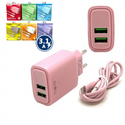 Carregador Celular 2 Entradas USB Fonte Tomada 3.1A Rápida