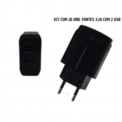 CAR-G5190 * CARREGADOR DE TOMADA, COM 2 SAIDAS USB, AC 100-240, DC 5V, 3.1A, MATERIAL ABS,;MARCA INOVA, PRETO E BRANCO;;