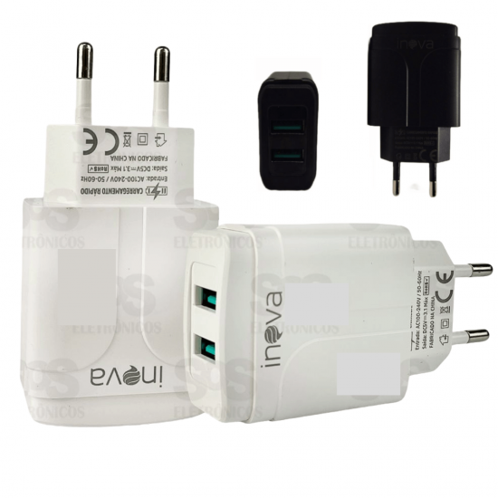 kit 2 Carregadores Celular 2 Entradas USB Fonte Tomada Rápida