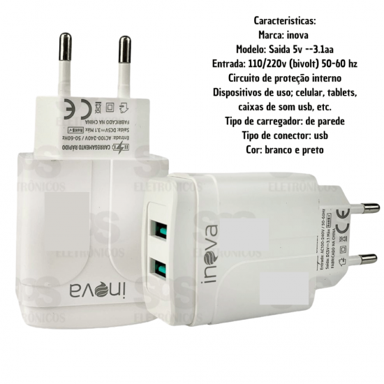 Carregador Celular 2 Entradas USB Fonte Tomada Rápida