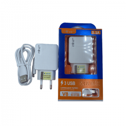 Carregador Celular 3 Entradas USB Fonte Tomada 5.1A Turbo Rápida