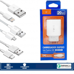 Carregador Celular USB  Rápido Turbo 20w Qc 3.0