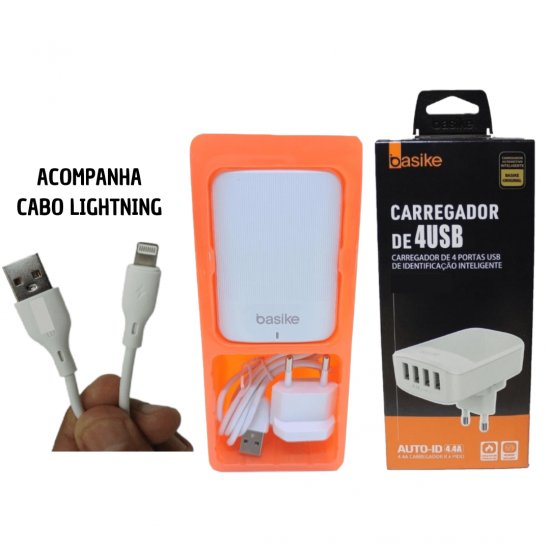 Carregador com 4usb Carregamento rápido 22w 5V 4.4A Carregador com cabo.