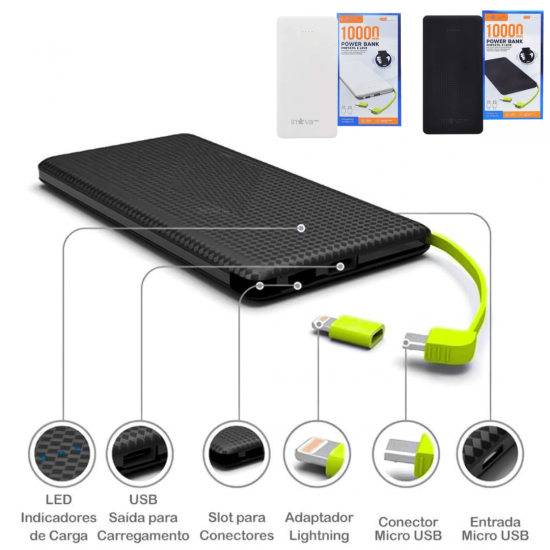Carregador Portátil Power Bank 10000mah com adaptador iPhone,V8