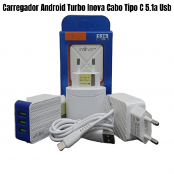 Carregador Tipo C Fonte Celular 3 Entradas USB Tomada 5.1A Turbo Rápida