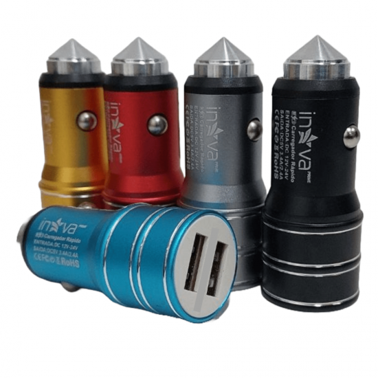 Carregador turbo adaptador veicular de isqueiro de carro c/ 2 saídas USB inova