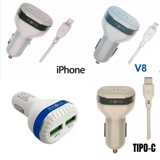 Carregador Inova para Celular Veicular Carro Fonte 2 entradas USB Rápido