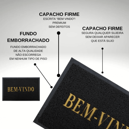 Tapete Pvc Capacho Bem Vindo Emborrachado Antiderrapante para Porta