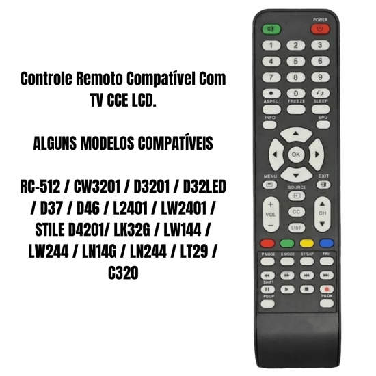 Controle Remoto Compativel Tv Cce LCD Led Stile D4201 D32 D37 D42 Rc512 Rc517