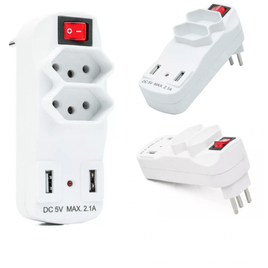 Filtro de Linha Clamper Extensão Tomada Com 2USB Bivolt