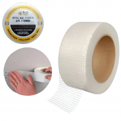 Fita Telada Fibra de Vidro 50mmX 90 Metros Autoadesiva Profissional Drywall Super Forte Junta Gesso
