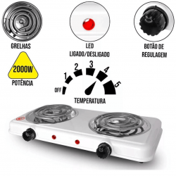 Fogareiro Cooktop Elétrico Portátil 2 bocas 2000w 127v ou 220v