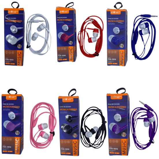 FON-10018 FONE DE OUVIDO AURICULAR COM FIO, CONTENDO MICROFONE EMBUTIDO - MARCA: INOVA PRIME.