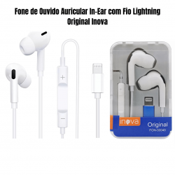 FON-30040 FONE DE OUVIDO, COM FIO, CONECTOR LIGHTNING, BRANCO, MARCA INOVA