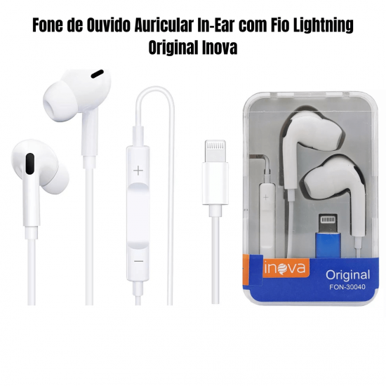 FON-30040 FONE DE OUVIDO, COM FIO, CONECTOR LIGHTNING, BRANCO, MARCA INOVA