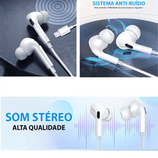FON-30040 FONE DE OUVIDO, COM FIO, CONECTOR LIGHTNING, BRANCO, MARCA INOVA