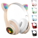 Fone De Ouvido Orelha De Gato Gatinho Cat Bluetooth Ear Com Led Rgb Headphone