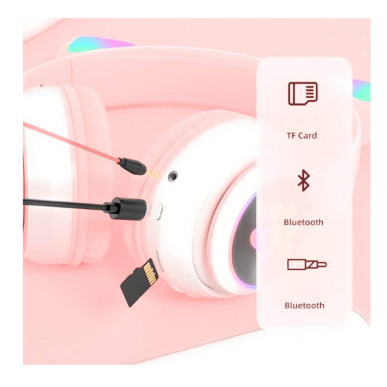Fone De Ouvido Orelha De Gato Gatinho Cat Bluetooth Ear Com Led Rgb Headphone
