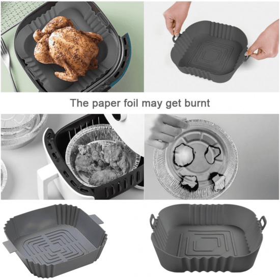 Forma de Silicone Air Fryer Assadeira Fritadeira Quadrada Antiaderente