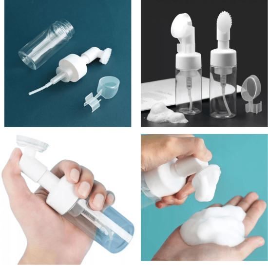 Frasco Pump Com Escova De Silicone Limpeza Facial e Cilios Espumador
