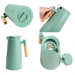 Garrafa A Vácuo De Café Chá Térmica 1L Cabo De Madeira