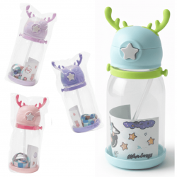 Garrafa copo De Alce Água Infantil Criança Portátil Com Canudo Desenho Fantasia Para Meninas Meninos