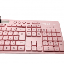 Teclado Multimídia USB Pink Feminino Smart Suporte