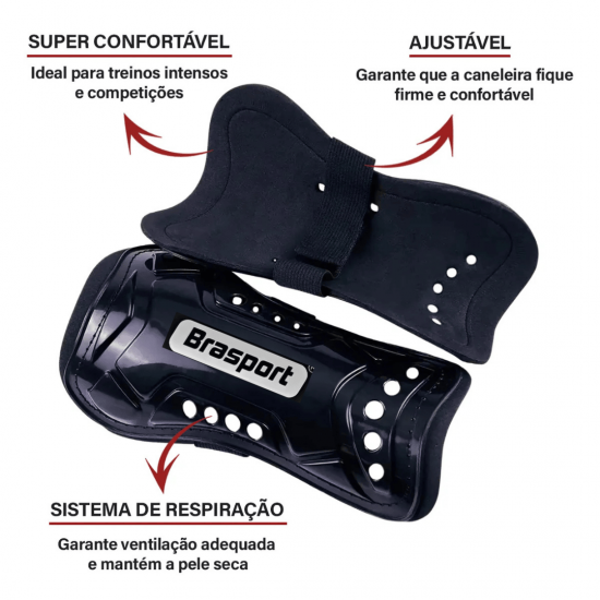 Caneleira Profissional Futebol Futsal Muay Thai Adulto Juvenil Par Com Elástico e Borracha