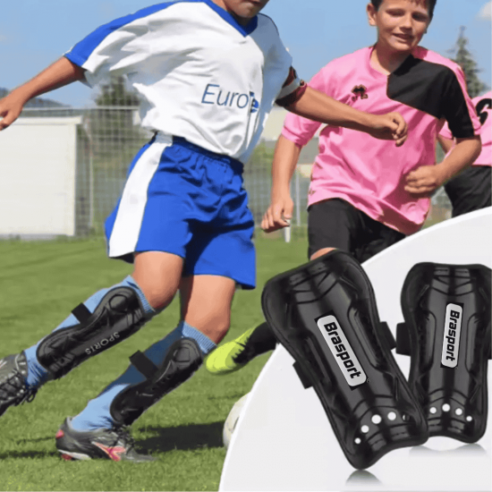 Caneleira Profissional Futebol Futsal Muay Thai Adulto Juvenil Par Com Elástico e Borracha