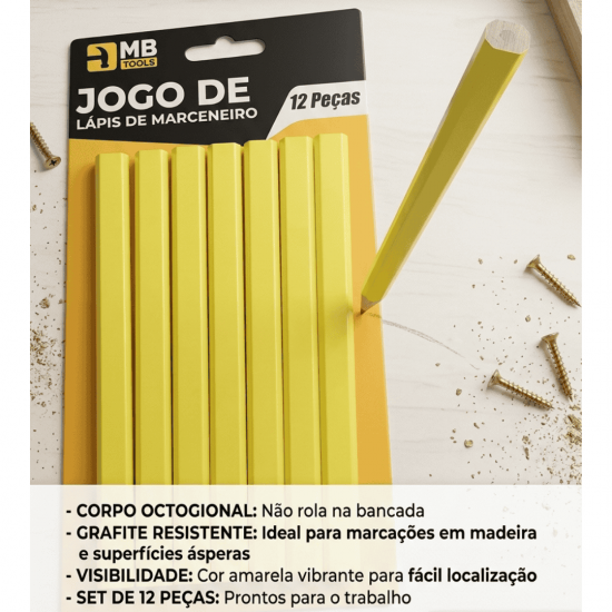 GB59209 CONJUNTO DE LAPIS DE MARCENEIRO C/ 12 PECAS