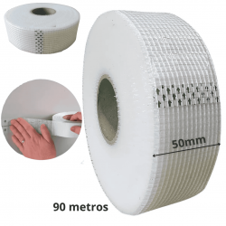 Fita Telada Fibra de Vidro 50mmX 90 Metros Autoadesiva Profissional Drywall Super Forte Junta Gesso