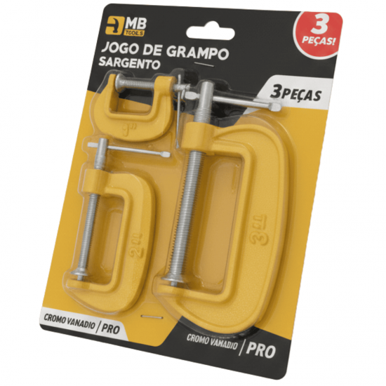 Jogo De Grampos Tipo C Com 3 Peças Carpintaria Marcenaria