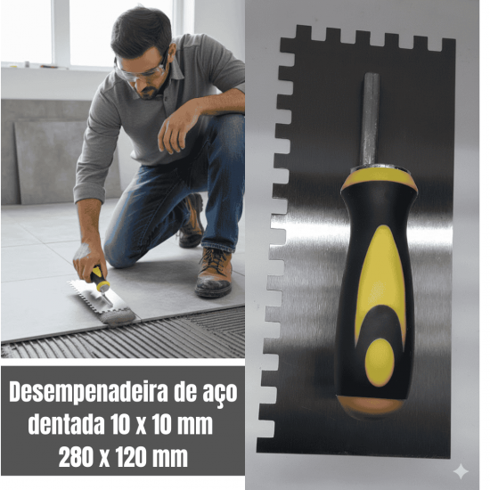 Desempenadeira aço 12x28cm Dentada 8mm Cabo fechado