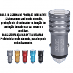 Carregador turbo adaptador veicular de isqueiro de carro c/ 2 saídas USB inova