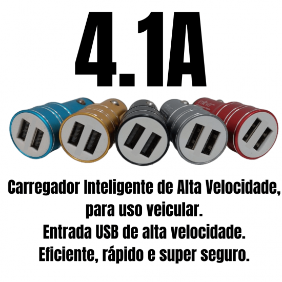 Carregador turbo adaptador veicular de isqueiro de carro c/ 2 saídas USB inova