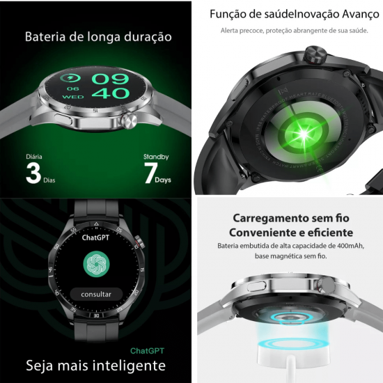 Relógio Inteligente NFC GT4 MAX AMOLED Freqüência Cardíaca Bluetooth SmartWatch
