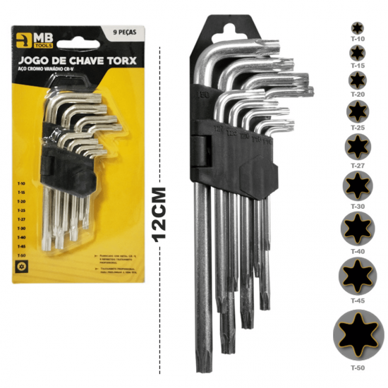 Jogo Chave Torx Extra Longa  Longa  Curta Com Furo Aço Cromo Vanádio
