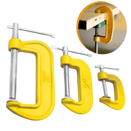 Jogo De Grampos Tipo C Com 3 Peças Carpintaria Marcenaria