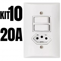 Kit 10 Interruptores duplo + 1 Tomada 20a 4x2