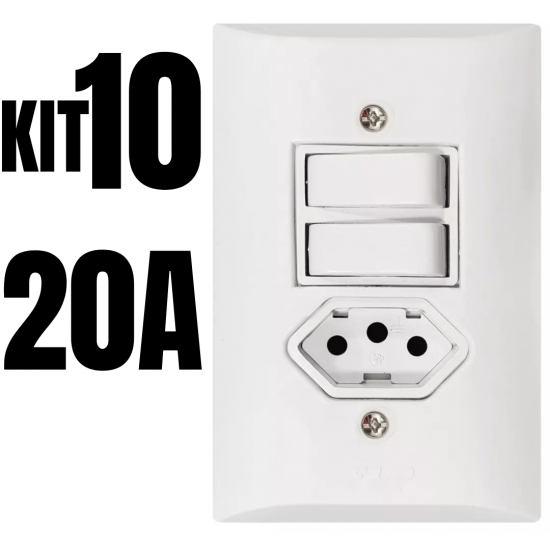 Kit 10 Interruptores duplo + 1 Tomada 20a 4x2