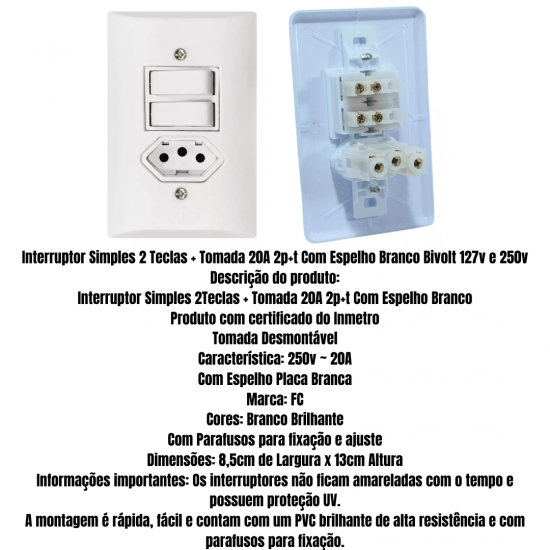 Kit 10 Interruptores duplo + 1 Tomada 20a 4x2