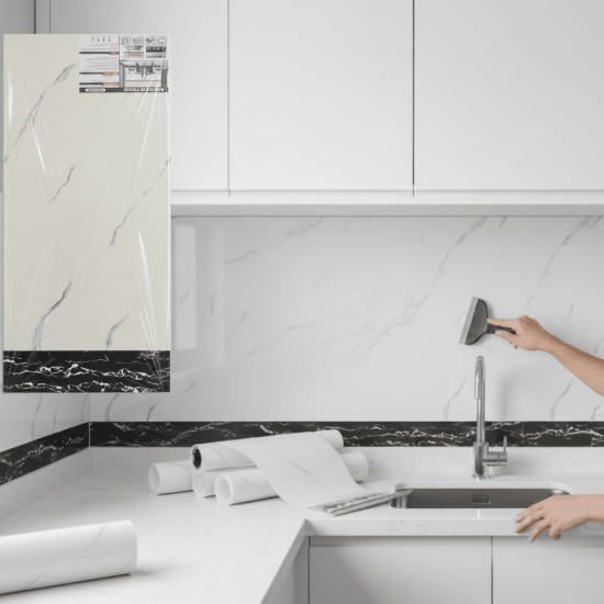10 PCS Placas Adesivas Mármore branco Parede Autocolante 3D Porcelanato 40 cm x 90 cm Cobrindo 3.6m²