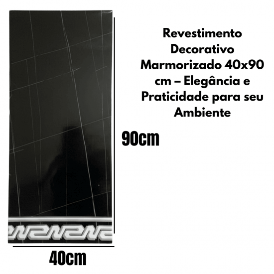 10 PCS Placas Adesivas Mármore preto Parede Autocolante 3D Porcelanato 40 cm x 90 cm Cobrindo 3.6m²