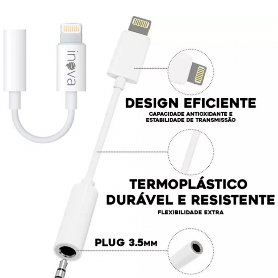 Kit 10 Adaptador Compatível Com iPhone iPad Cabo Lightning Para P2 Femea Áudio Auxiliar
