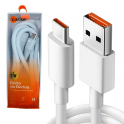 KIT 10 BA-CBO110 CABO DE DADOS USB, TIPO C, 27W, 1 METRO, BRANCO, MARCA BASIKE