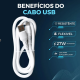 KIT 10 BA-CBO110 CABO DE DADOS USB, TIPO C, 27W, 1 METRO, BRANCO, MARCA BASIKE